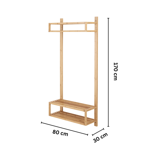 Hjem Design Bali Clothes Rack with Hang Bar 3 Shelves Natural Storage Organisation Urban Sales